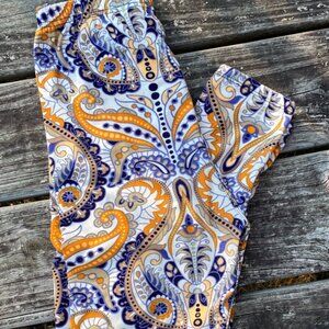 Southwestern Paisley Multi-color Soft Leggings One Size Blue Orange White Black
